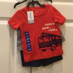 Boys Carters Firetruck 3 Pc Set 12m NWT